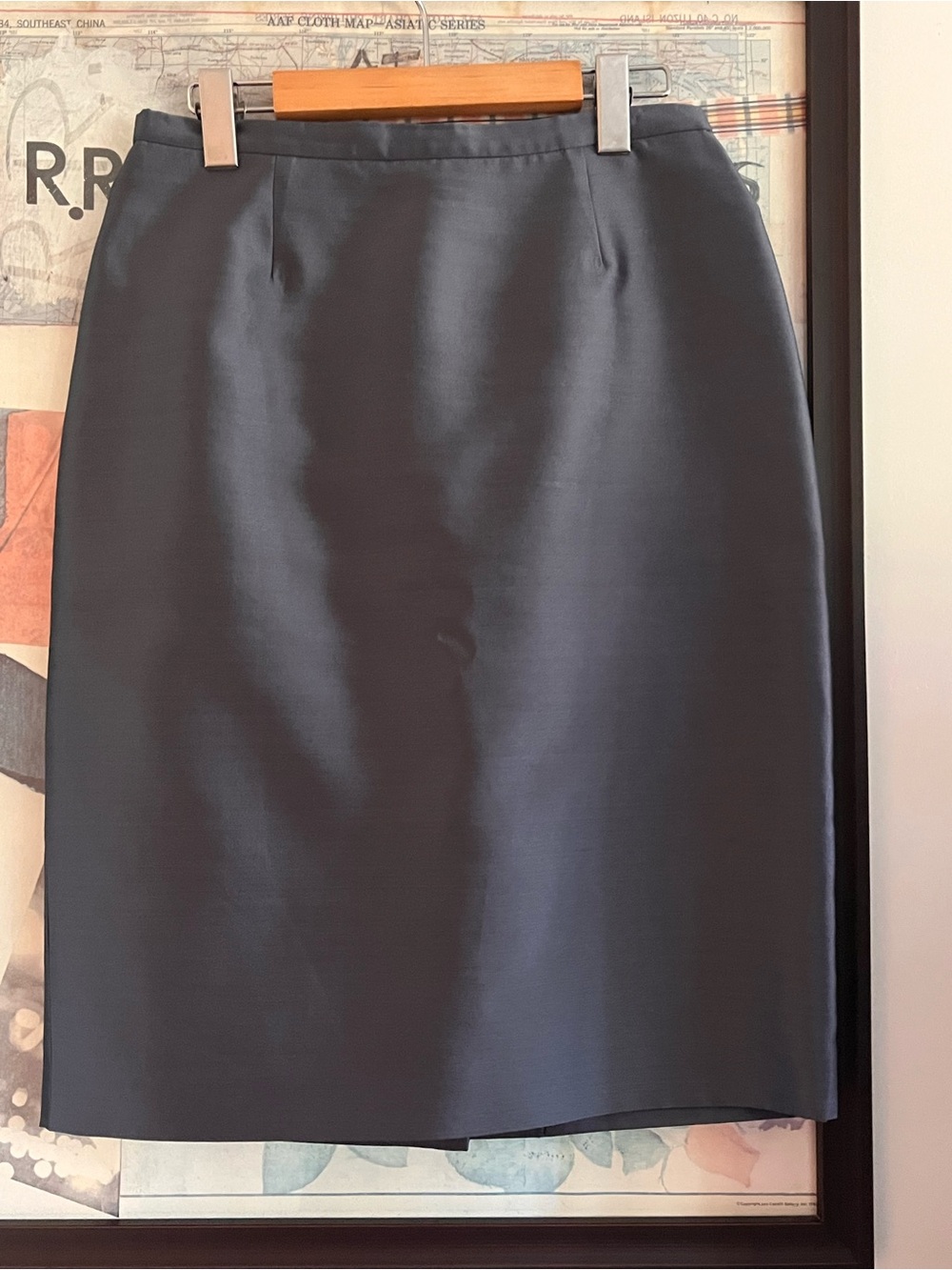 Vintage Sunny Choi Silk/Wool Tailored Blue/Grey Pencil Skirt 6/8